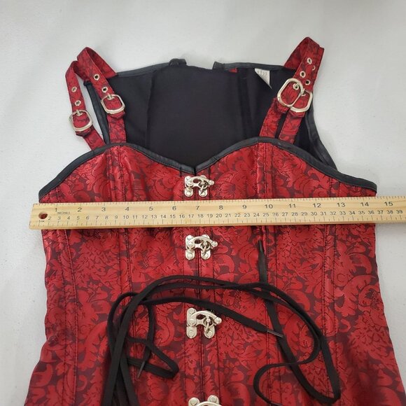 Undbranded Womens Red Toggle Lace Up Corset Size M Steampunk Dark Goth Vampire - Picture 7 of 9